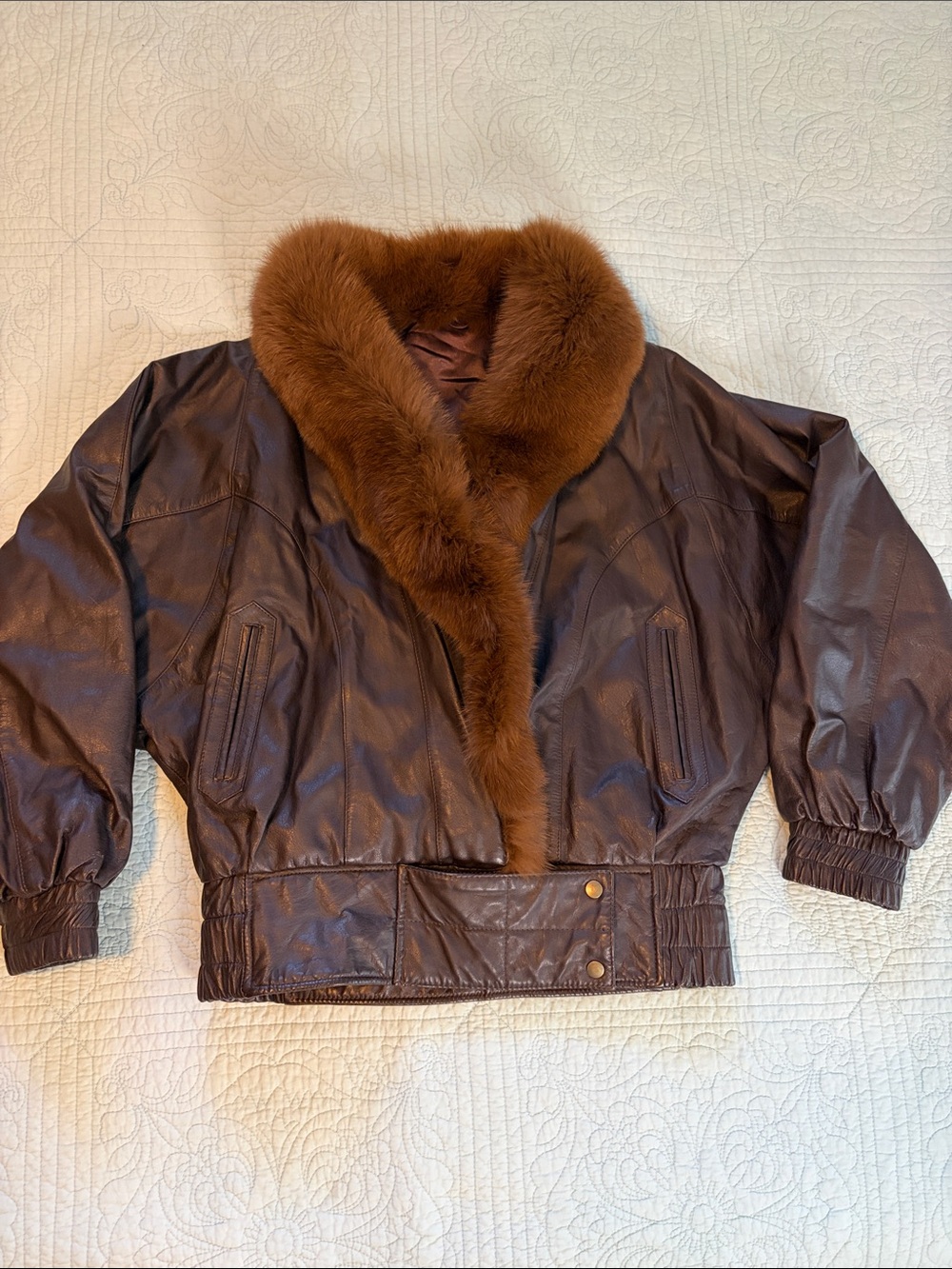 Brown Leather Bomber Jacket with Fur Collar